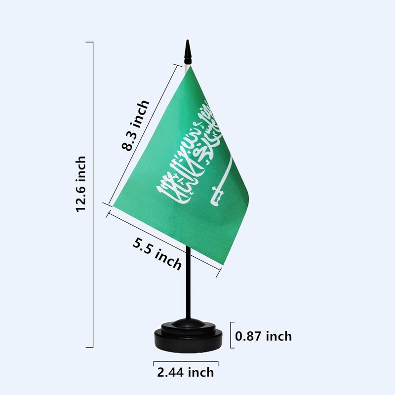 tibijoy Saudi Arabia Saudi Arabian Miniature Deluxe Table Flag Set (2 Pack) - Green, 8.2" x 5.5" (W x L), UV Resistant, Perfect Patriotic Decoration for Home & Offices - Image 3